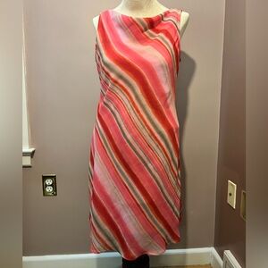 Y2K S.L. Fashions Pink and Red Stripe Cowl Neck Midi Dress Size 16